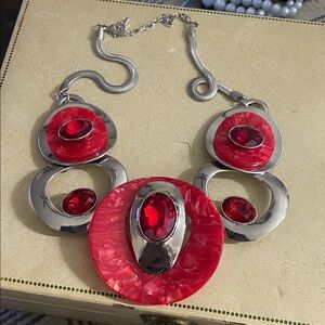 Elegant Red and Silver Statement Necklace